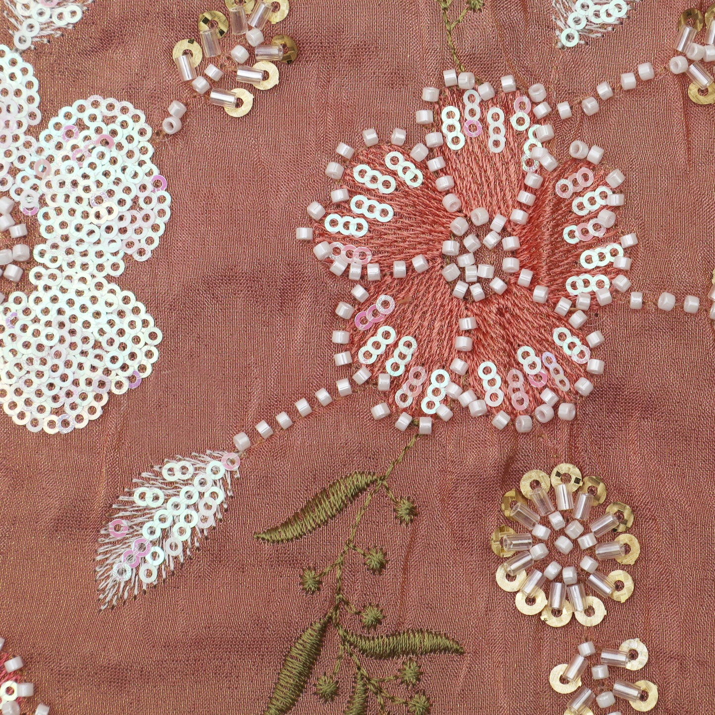 Pink Color Tissue Embroidery Fabric