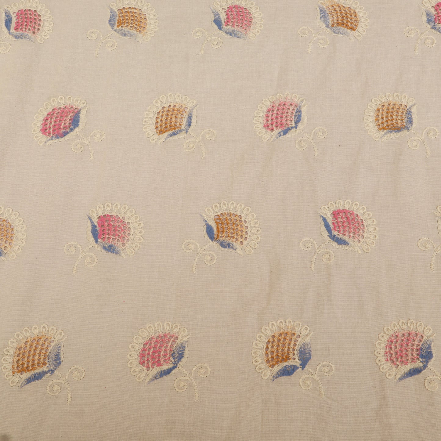 Cotton Chikan Print Embroidery Fabric