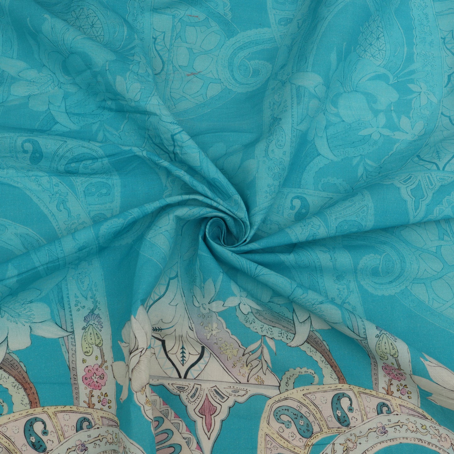 Cotton Chikan Print Embroidery Fabric