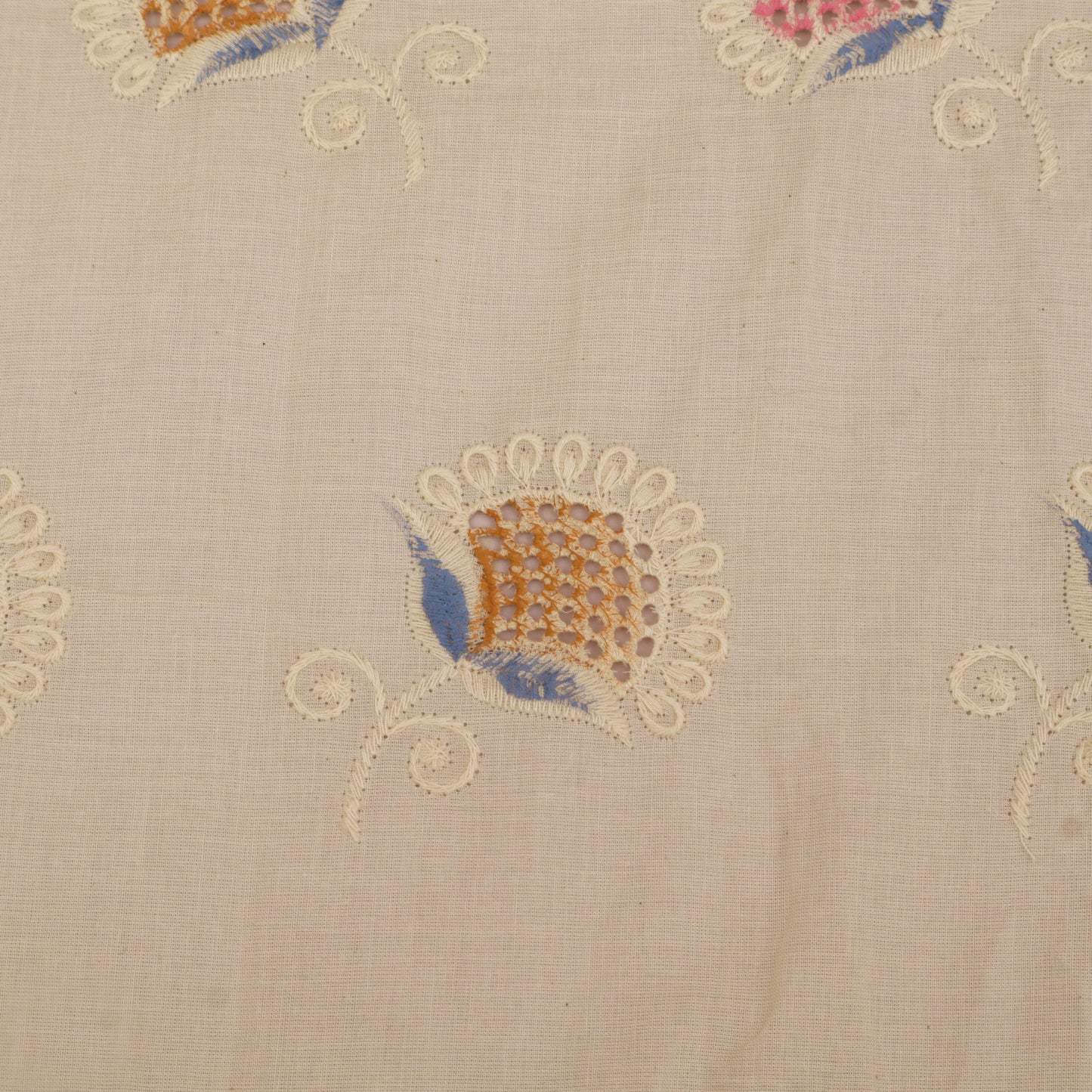 Cotton Chikan Print Embroidery Fabric