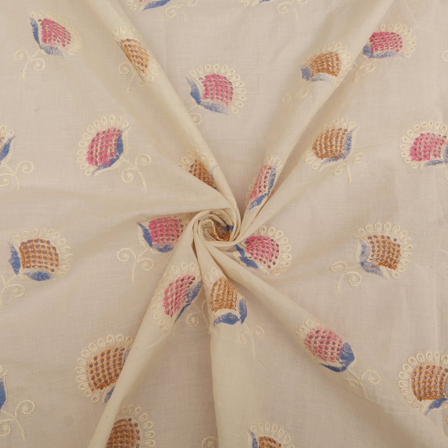 Cotton Chikan Print Embroidery Fabric