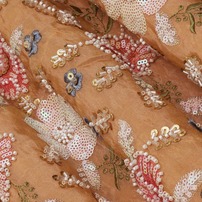 Peach Color Tissue Embroidery Fabric