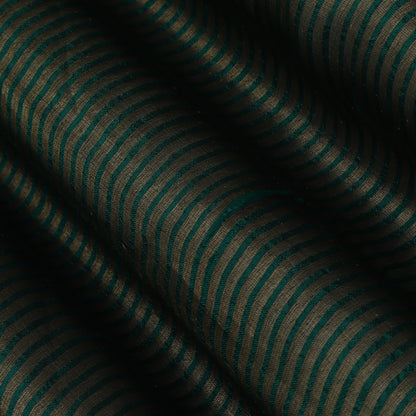 Bottle Green Color Raw Silk Stripe Fabric