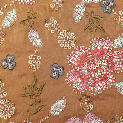 Peach Color Tissue Embroidery Fabric