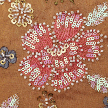 Peach Color Tissue Embroidery Fabric