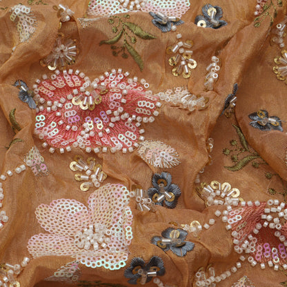 Peach Color Tissue Embroidery Fabric