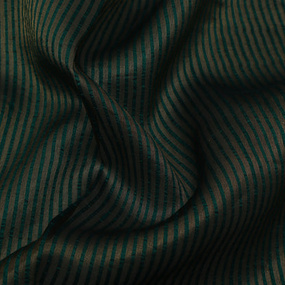 Bottle Green Color Raw Silk Stripe Fabric