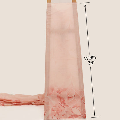 Pink fabric with floral pattern and measurement details on a beige background