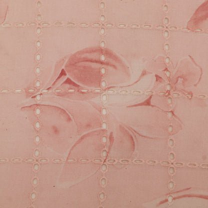 Pink floral pattern with grid lines on a textured background