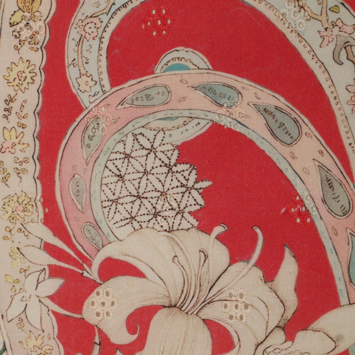 Cotton Chikan Print Embroidery Fabric