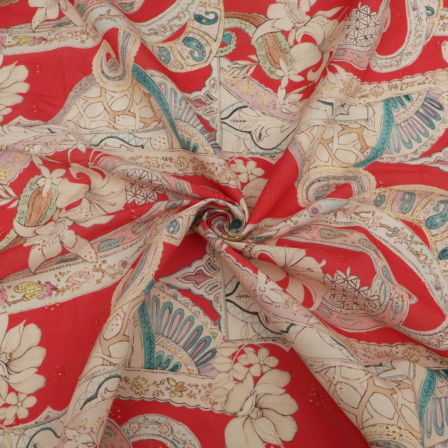 Cotton Chikan Print Embroidery Fabric