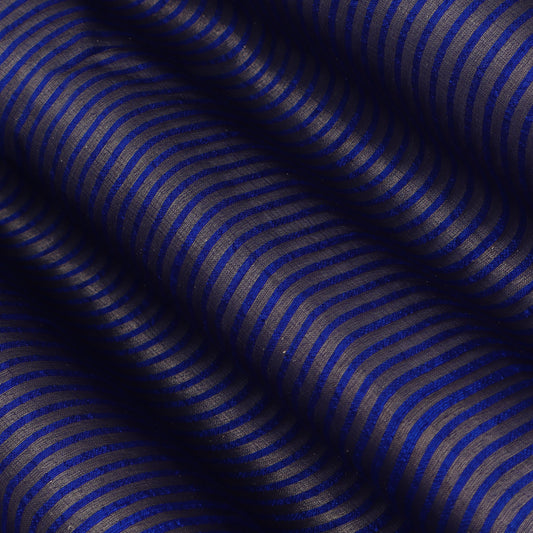 Royal Blue Color Raw Silk Stripe Fabric