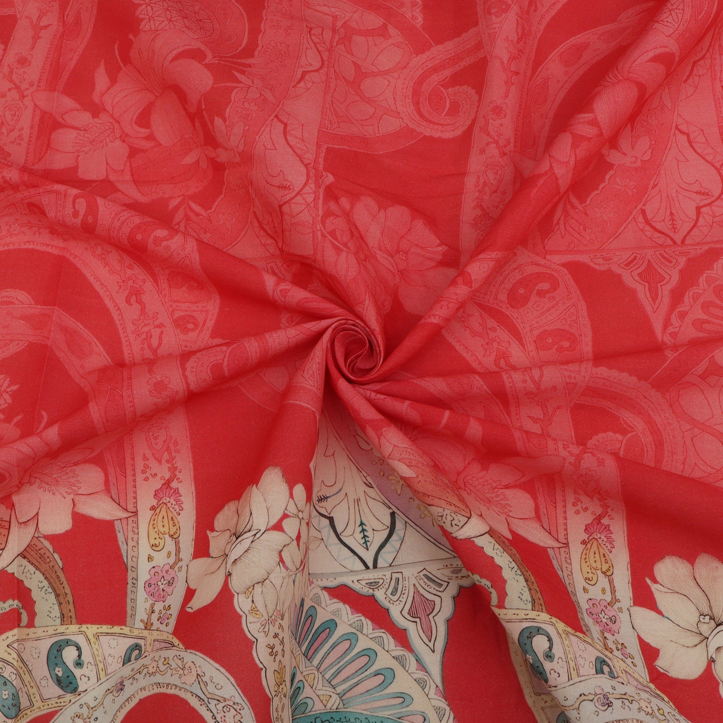 Cotton Chikan Print Embroidery Fabric