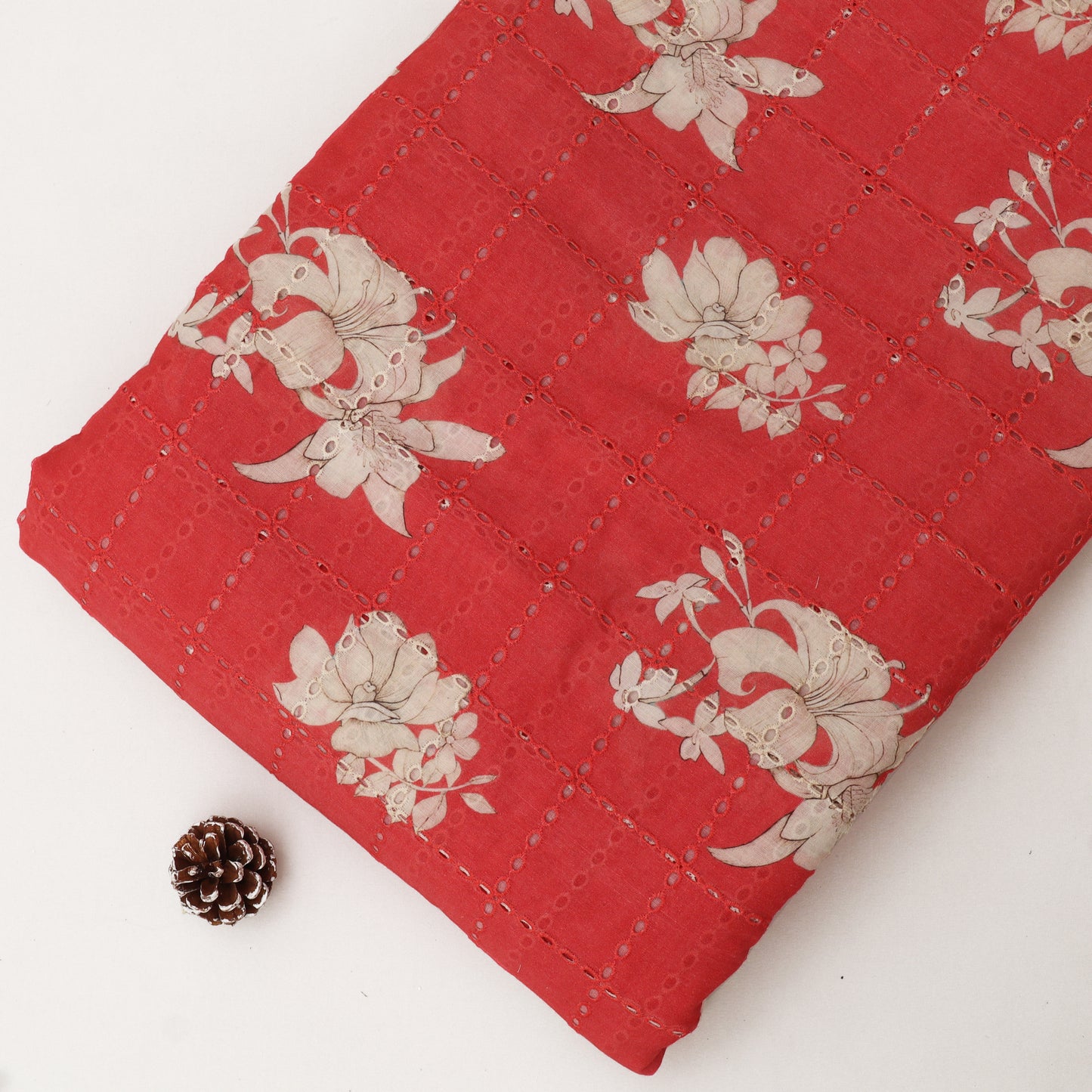 Cotton Chikan Print Embroidery Fabric