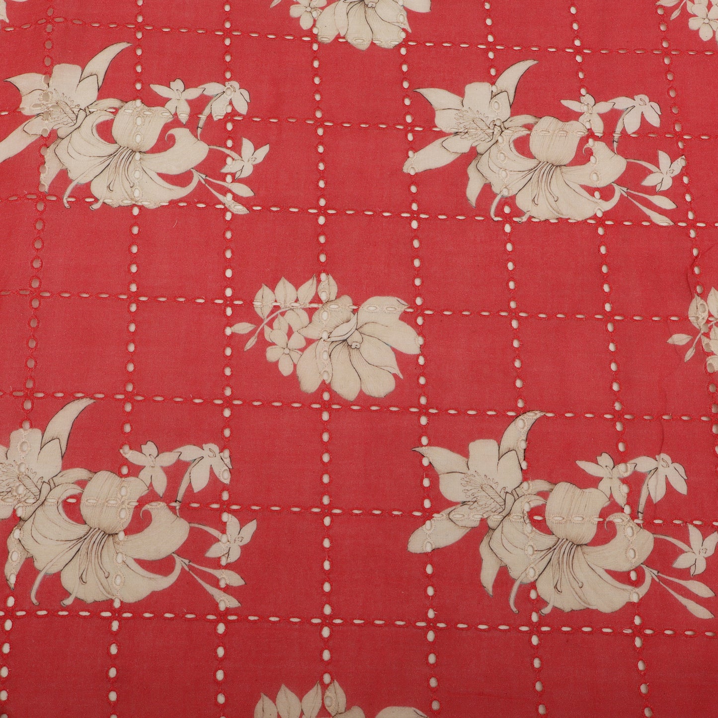 Cotton Chikan Print Embroidery Fabric