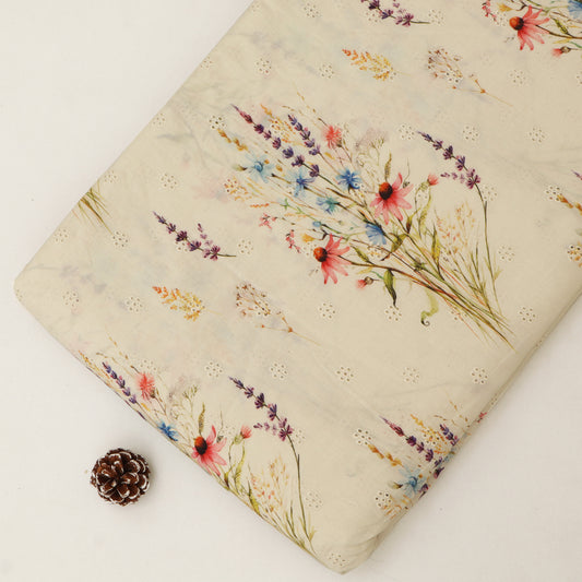 Cotton Chikan Print Embroidery Fabric