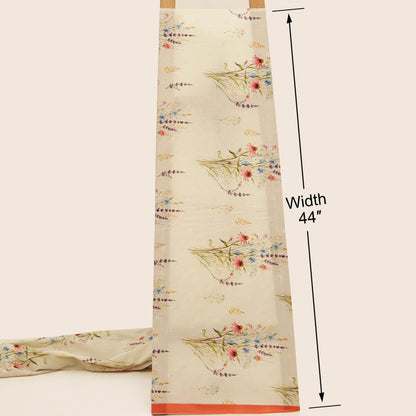 Floral patterned fabric with a measurement label indicating width 44” on a white background.