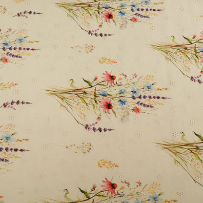Pattern of colorful flowers and leaves on a beige background