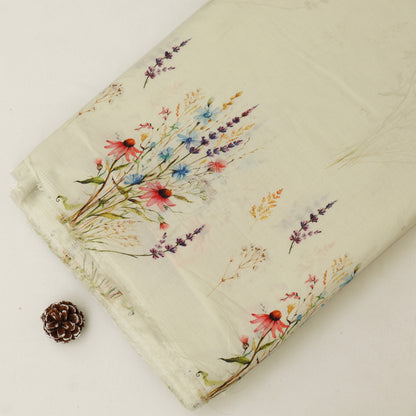 Floral-patterned fabric with a pine cone on a white background