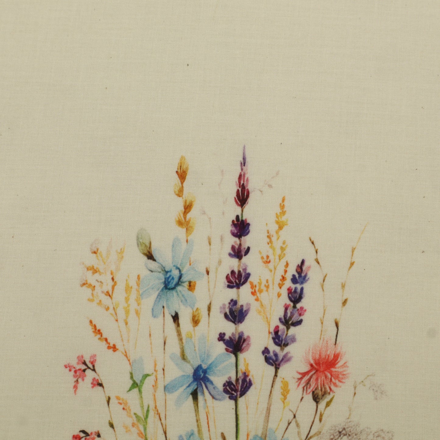 Watercolor painting of various flowers on a beige background