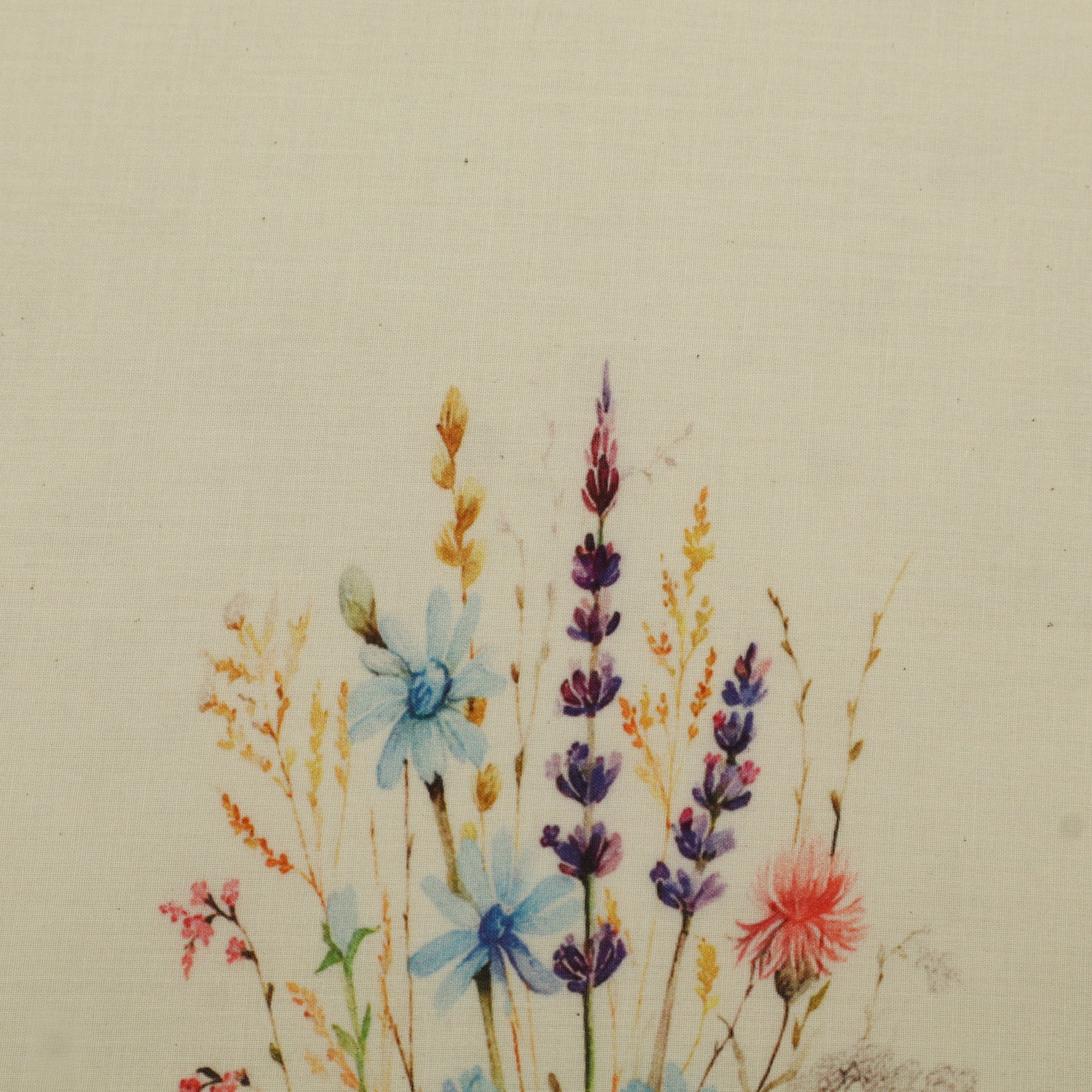 Watercolor painting of various flowers on a beige background