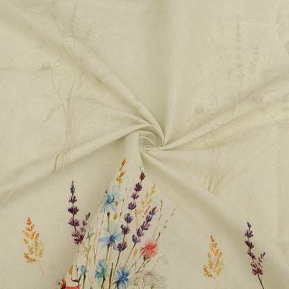 Beige fabric with colorful floral embroidery