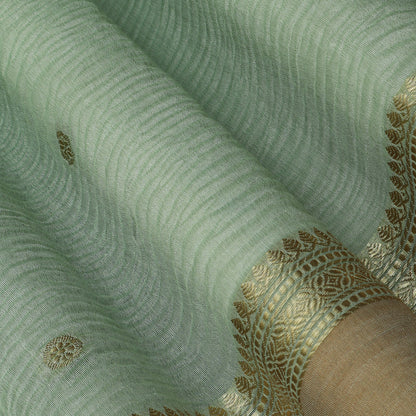 Pista Green Color Crush Tissue Border Fabric