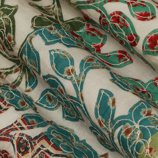 Off White Color Kora Cotton Embroidery Fabric