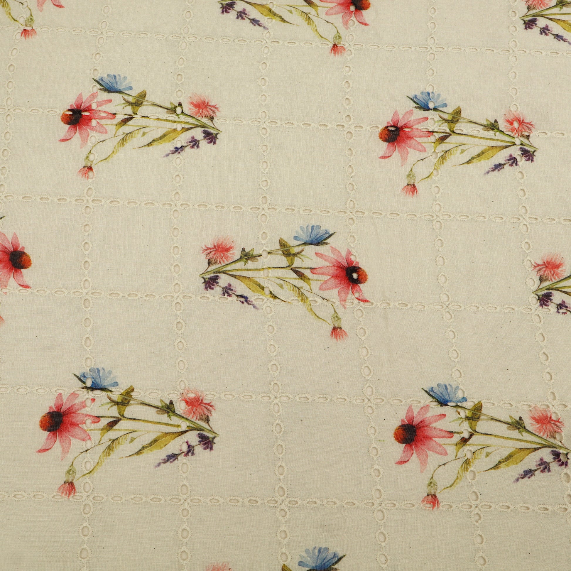 Floral pattern on a quilted fabric background