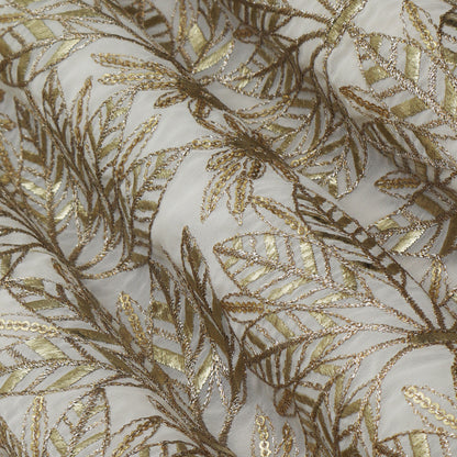 Off White Color Georgette Border Embroidery 54" Fabric