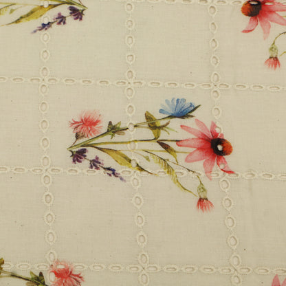 Floral pattern with pink and blue flowers on a beige background