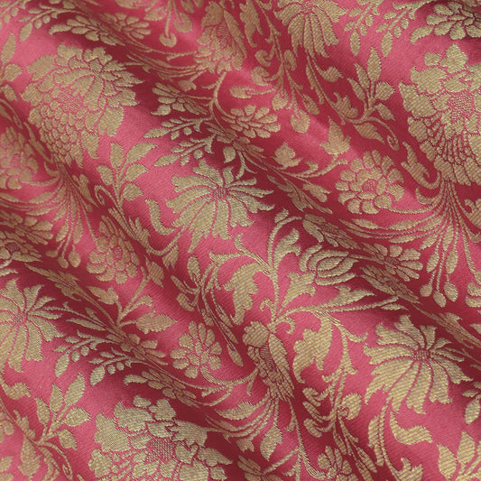 Floral Brocade Fabric with Gold Zari