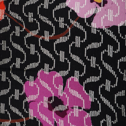 Black Color Chinon Print Sequins Embroidery Fabric