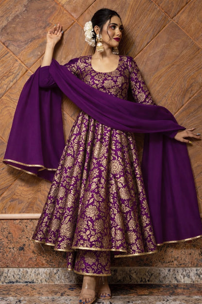 Floral Brocade Fabric with Gold Zari