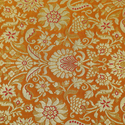 Royal Pure Kimkhab Brocade Fabric – Intricate Gold Zari Floral Heritage Weave