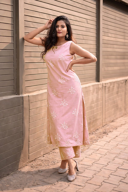 Cotton Chikan Embroidery Fabric