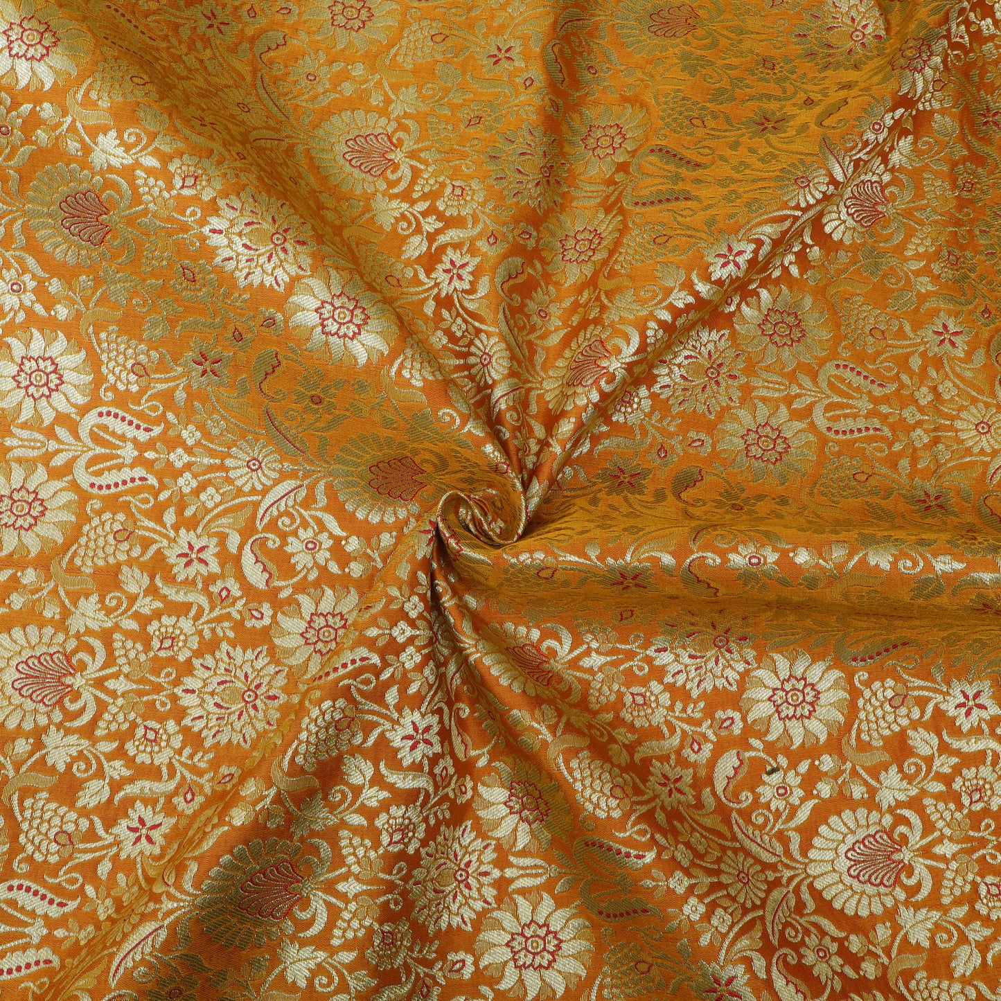 Royal Pure Kimkhab Brocade Fabric – Intricate Gold Zari Floral Heritage Weave