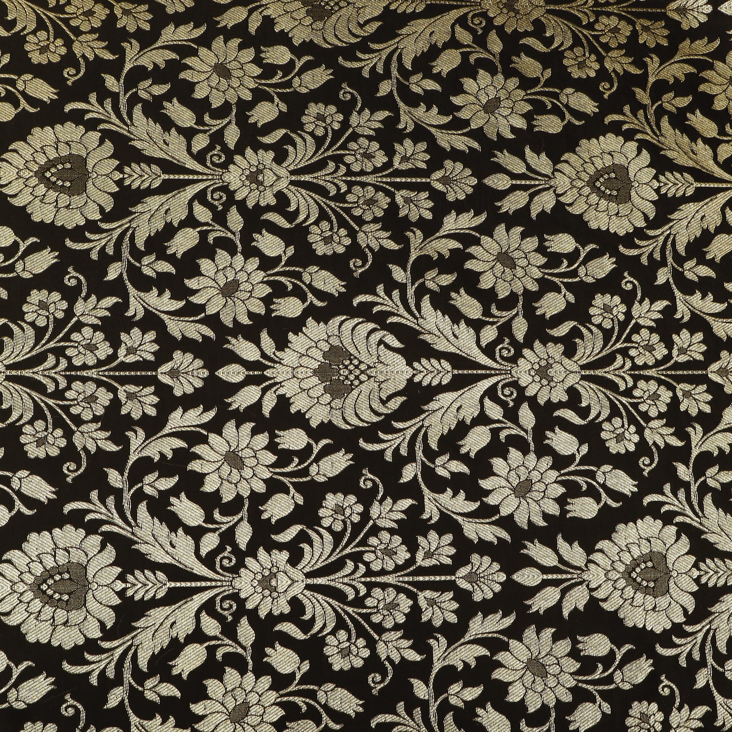 Pure Kimkhab Brocade Fabric Regal Gold Zari Floral Weave on Rich Dark Base