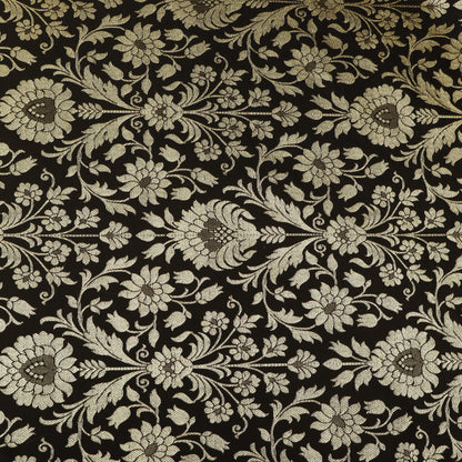 Pure Kimkhab Brocade Fabric Regal Gold Zari Floral Weave on Rich Dark Base