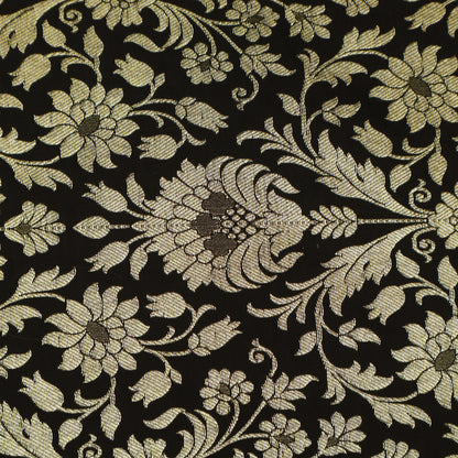 Pure Kimkhab Brocade Fabric Regal Gold Zari Floral Weave on Rich Dark Base