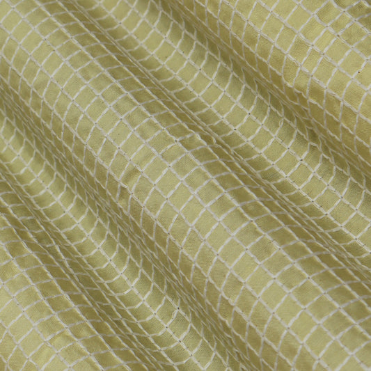 Yellow Color Chanderi Check Embroidery Fabric