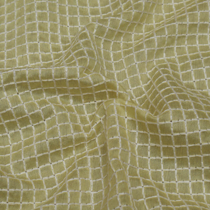 Yellow Color Chanderi Check Embroidery Fabric