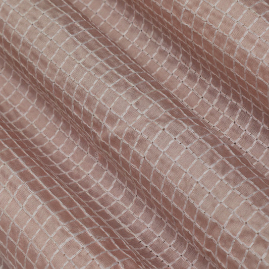 Pink Color Chanderi Check Embroidery Fabric