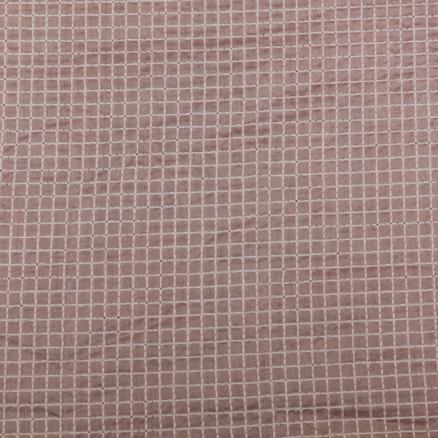 Pink Color Chanderi Check Embroidery Fabric