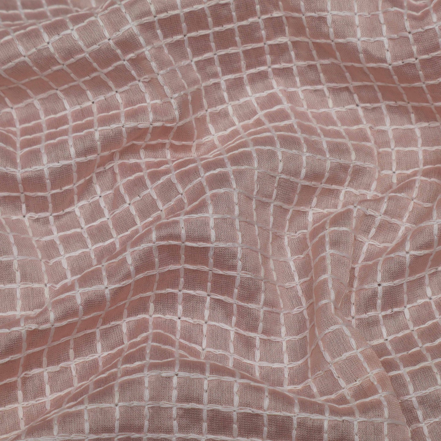 Pink Color Chanderi Check Embroidery Fabric