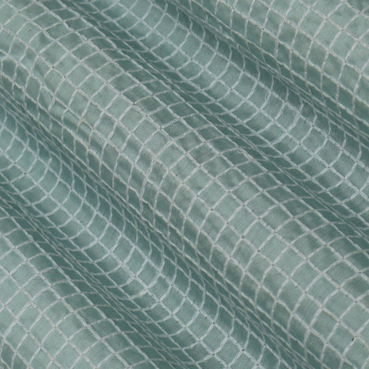 Sky Blue  Color Chanderi Check Embroidery Fabric