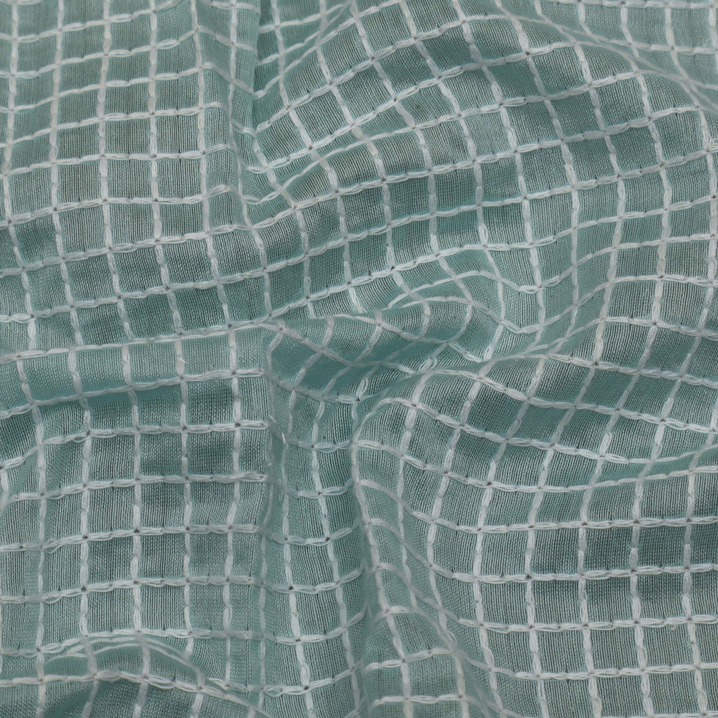 Sky Blue  Color Chanderi Check Embroidery Fabric