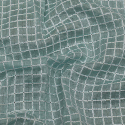 Sky Blue  Color Chanderi Check Embroidery Fabric