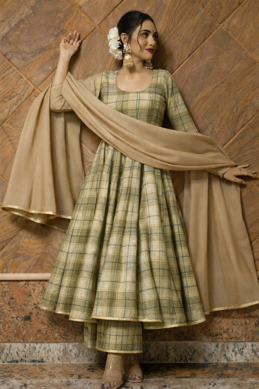 Pure Tissue Brocade Fabric Elegant Checked Weave with Subtle Metallic