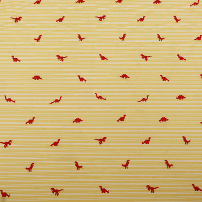 Red dinosaur pattern on a yellow striped background